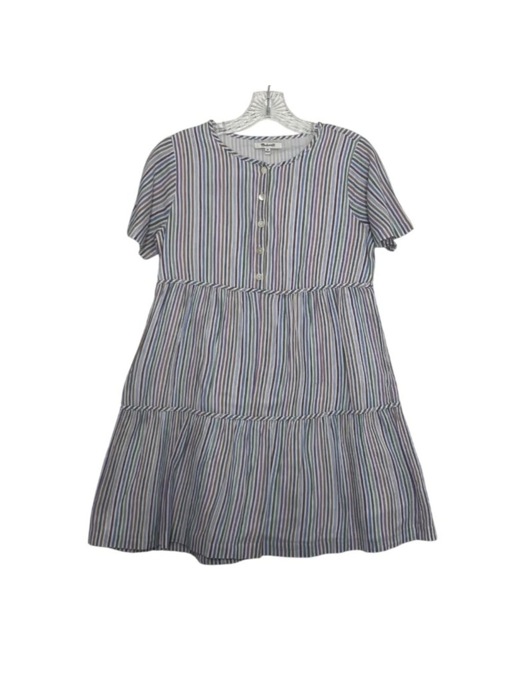 Madewell Tiered Short Sleeve‎ Dress Cotton XS Multicolor Striped Summer Spring
